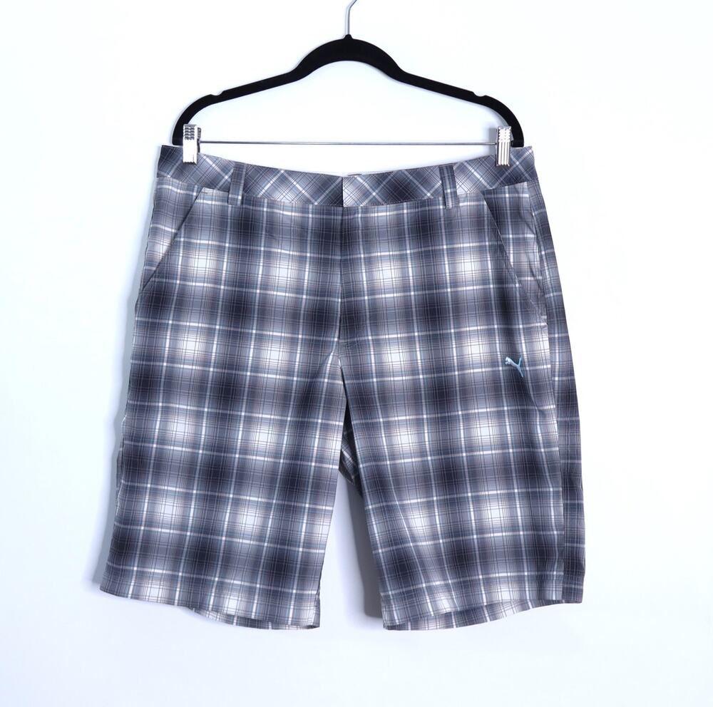 PUMA Plaid Golf Shorts Gray Multicolored Casual Performance Men's 36